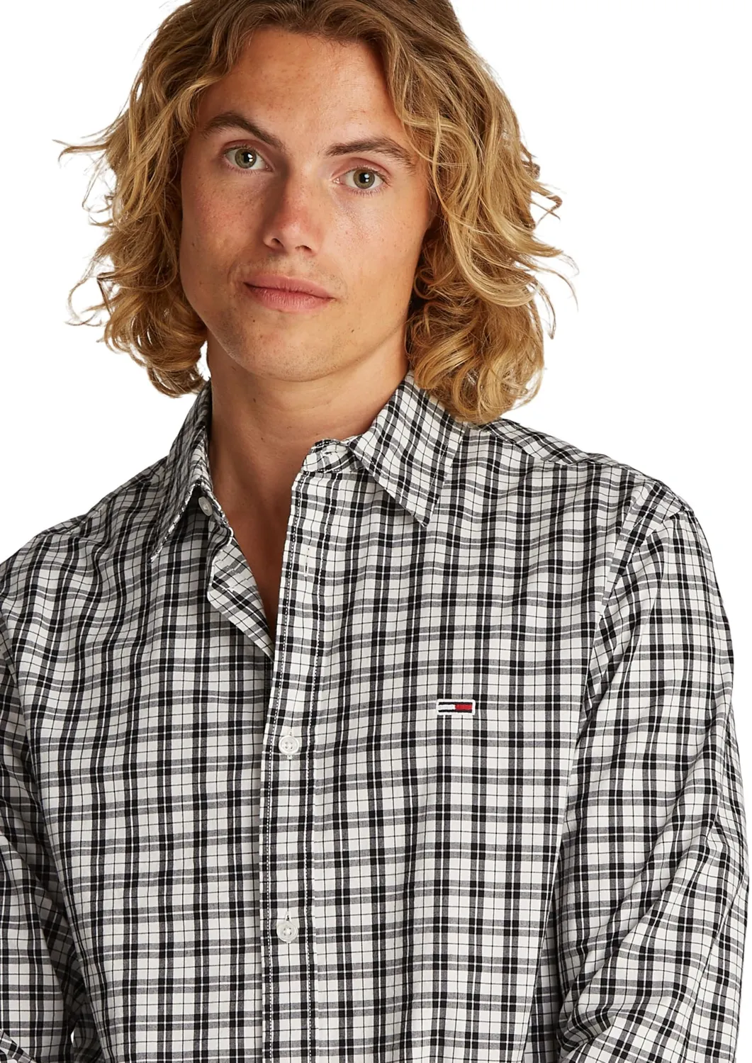 Tommy Jeans TJM Reg Poplin Check DM0DM20885 Hemd M Schwarz-Karo