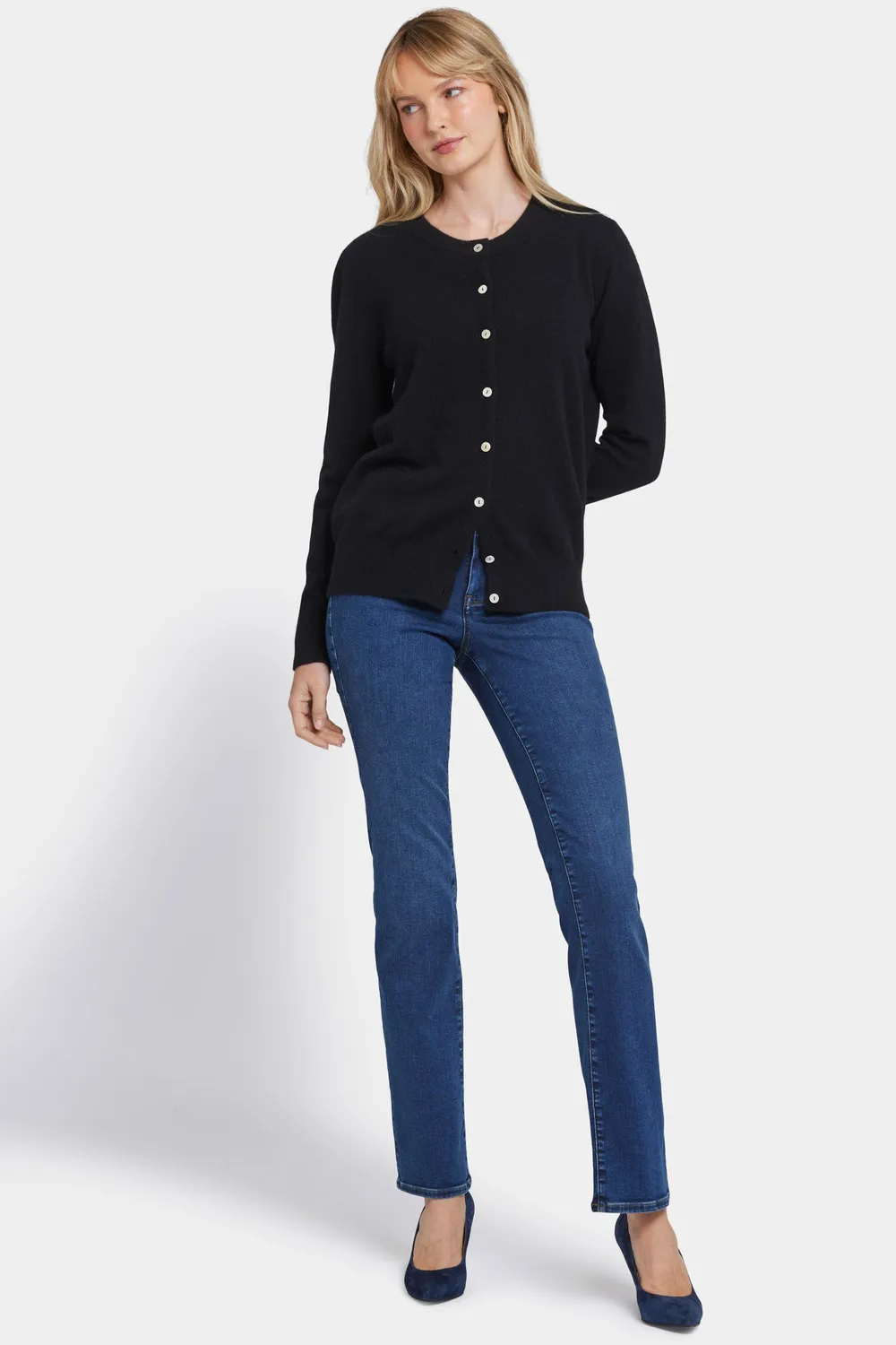 NYDJ Cashmere Crewneck Cardigan Schwarz Kaschmir