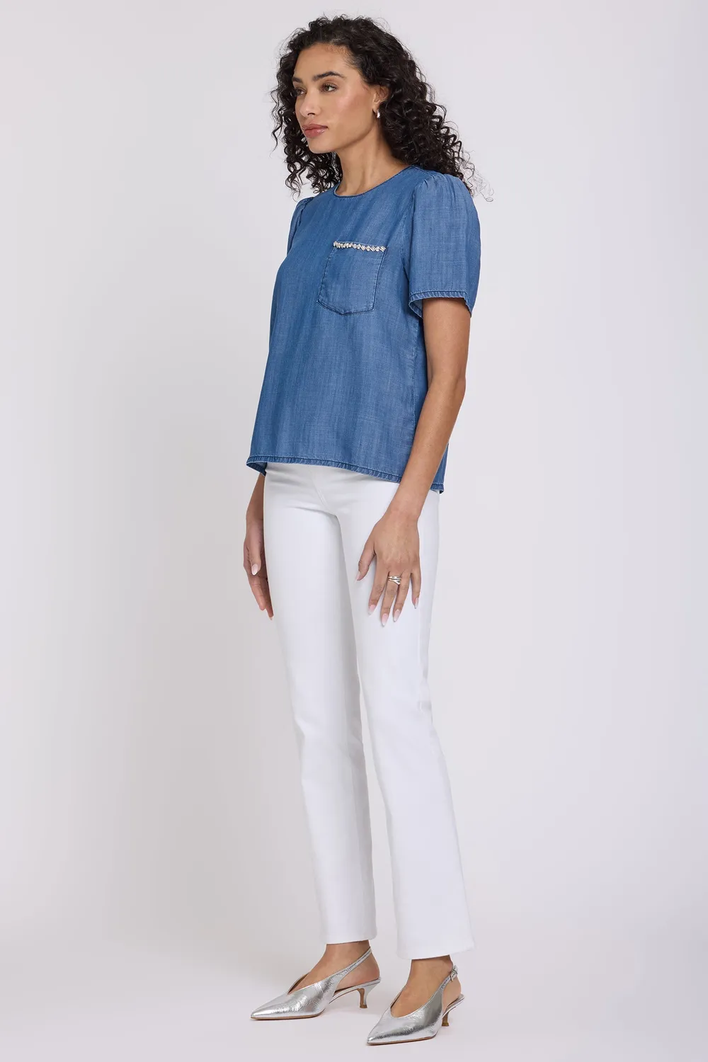 NYDJ Puff Sleeved Tee T-Shirt Medium Indigo Lyocell