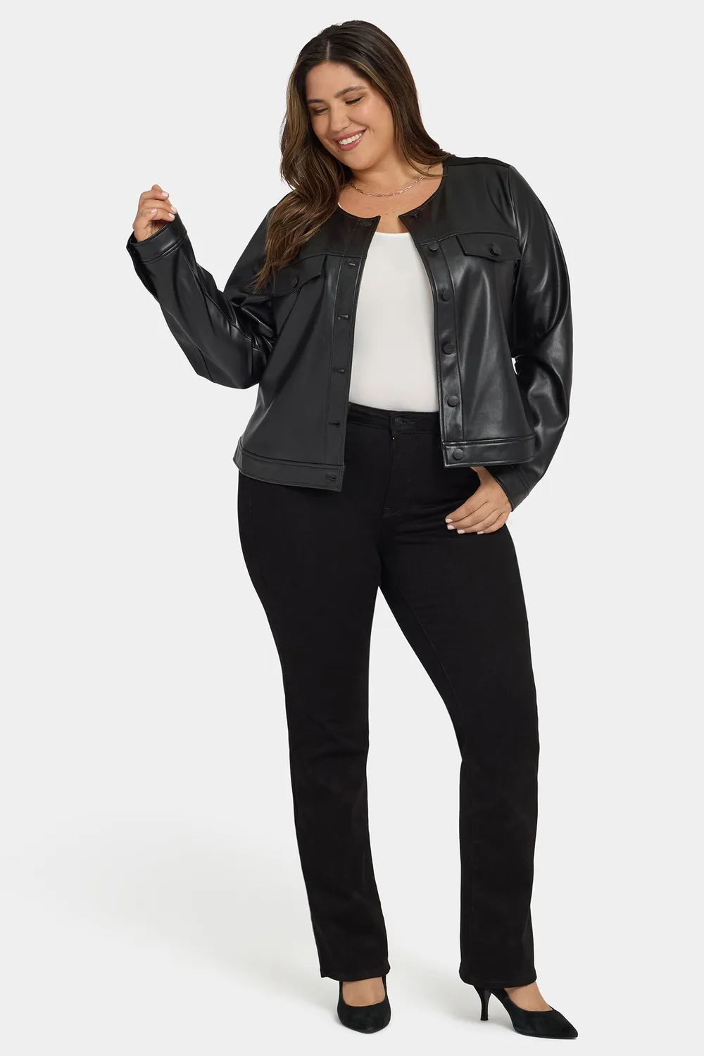 NYDJ Vanessa Jacke Plus Size Schwarz Kunstleder