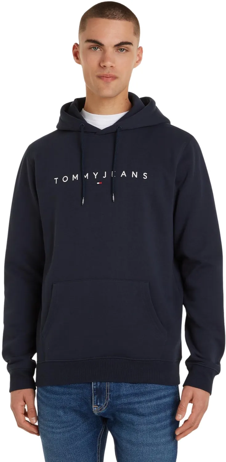 Tommy Jeans Linear Logo Hoodie Herren Kapuzenpullover Schwarz Baumwolle