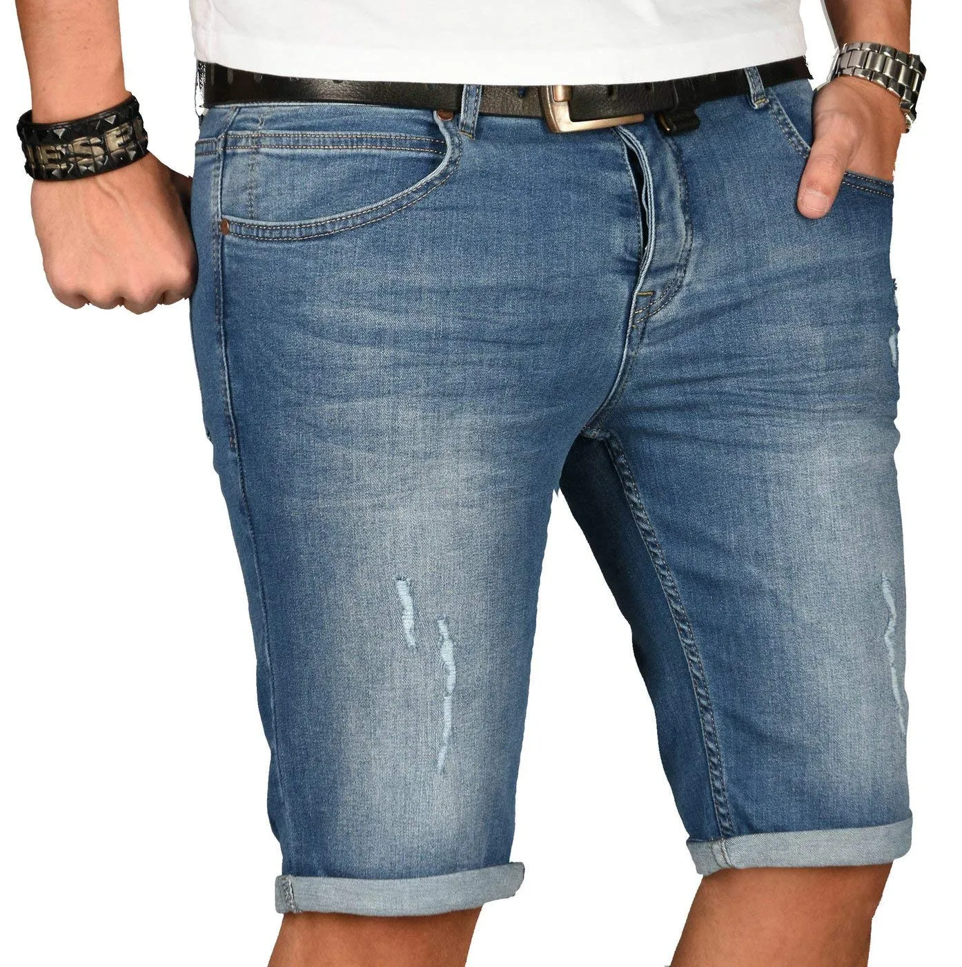 Alessandro Salvarini Designer Jeans Shorts Herren Schwarz Used W29