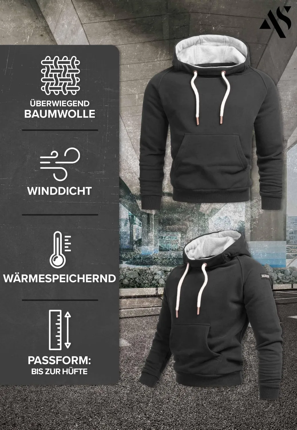 Alessandro Salvarini AS291 Hoodie schwarz Kapuzenpullover