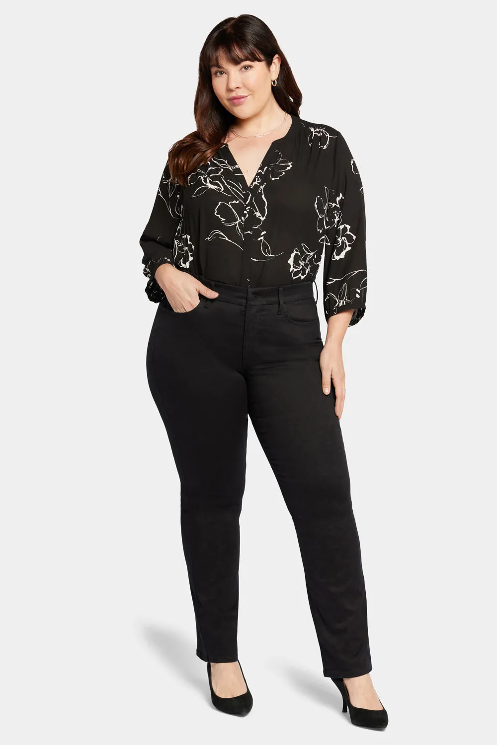 NYDJ Waist-Match Marilyn Straight Plus Jeans Schwarz