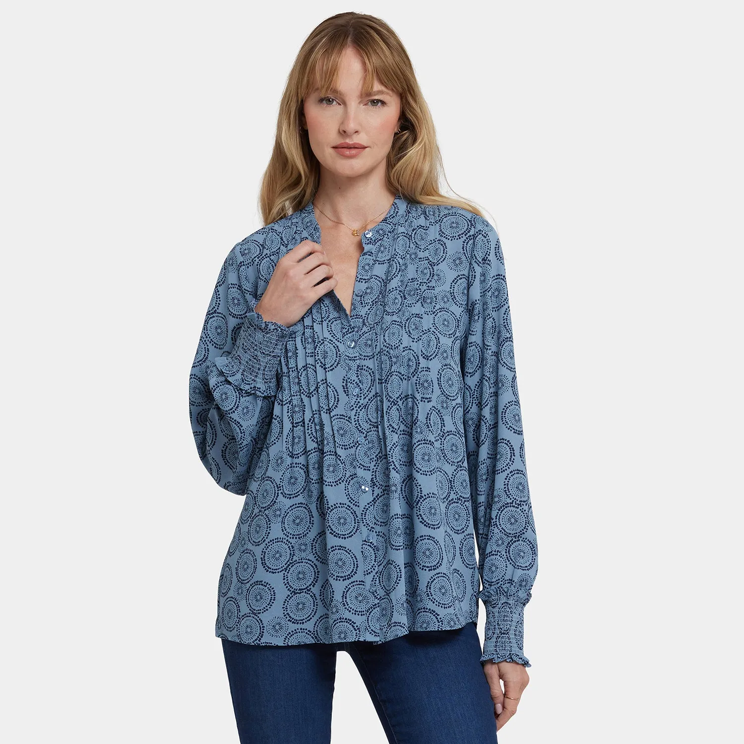 NYDJ Pleated Peasant Bluse Rain Garden Langarm
