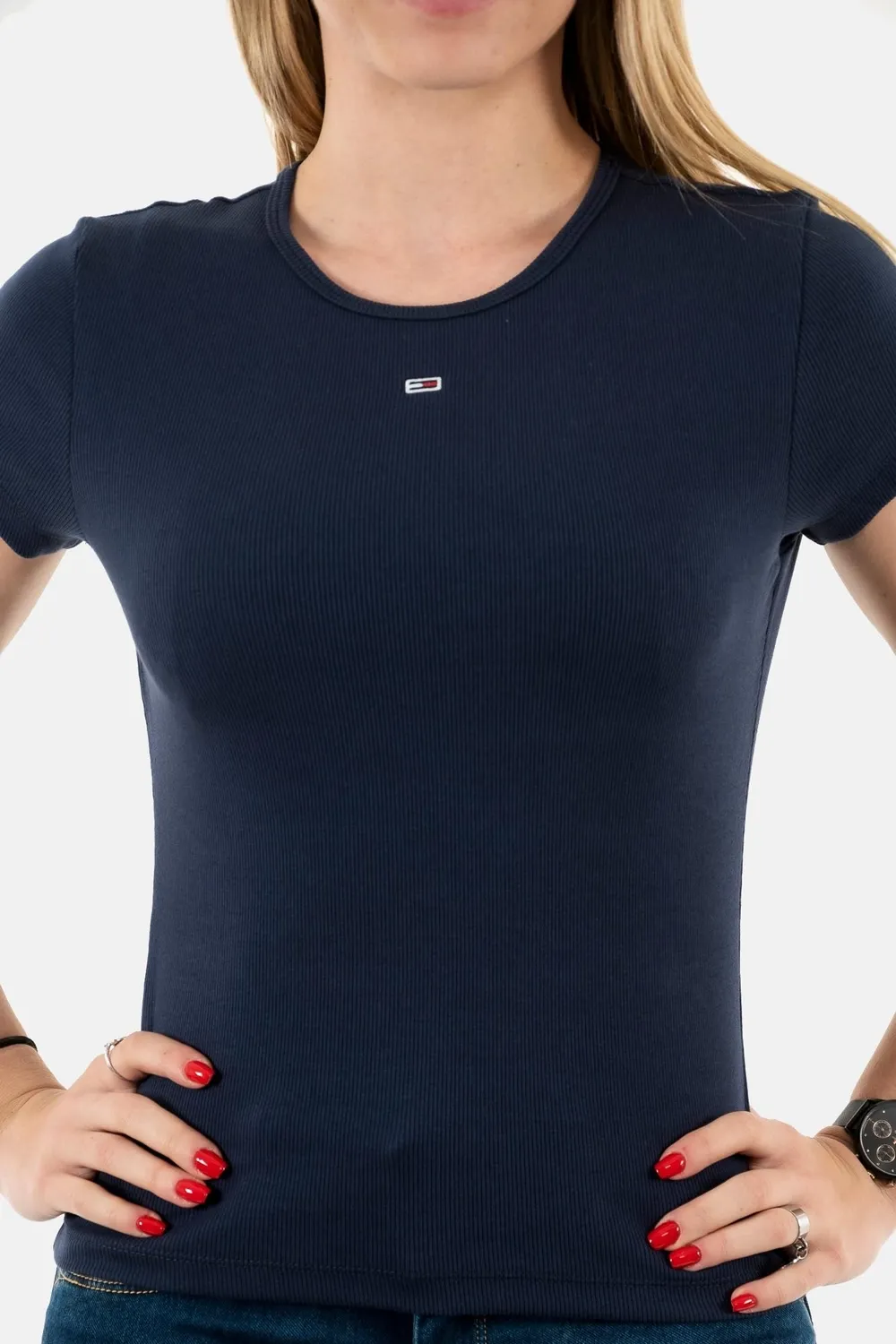 Tommy Jeans Essential Rib Slim T-Shirt Blau Gr. L
