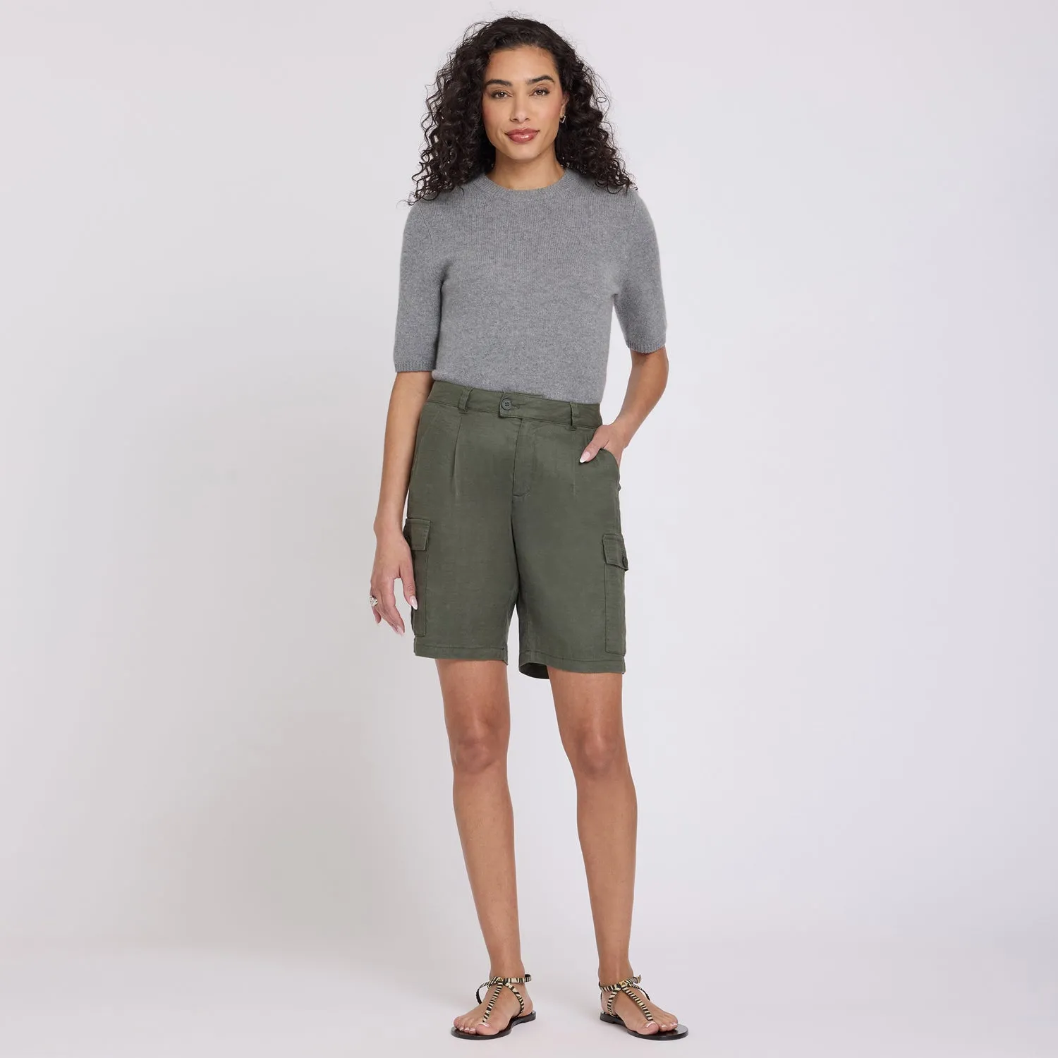 NYDJ Cargo Bermuda Shorts Desert Green High Rise