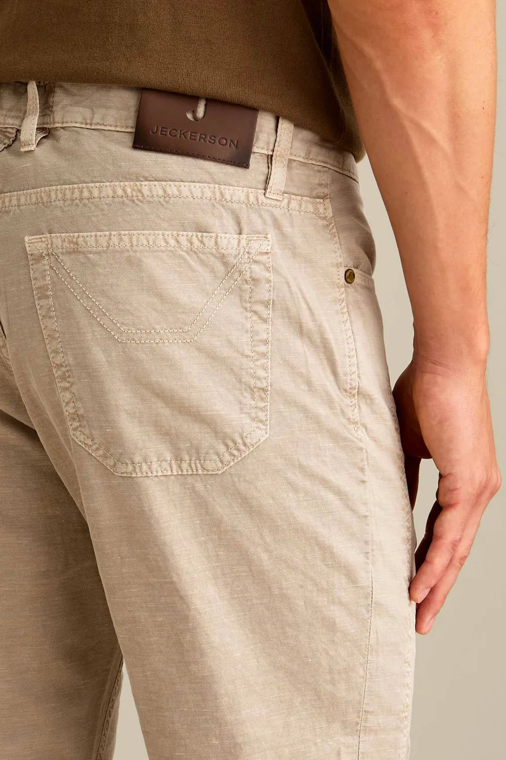 Jeckerson John Hose beige Zement Slim Fit Leinen-Mix