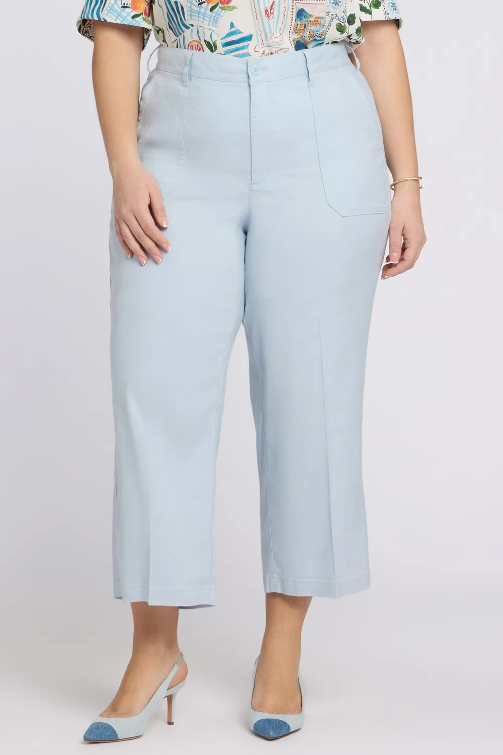 NYDJ Wide Leg Cargo Capri Hose Plus Blue Clover Leinen