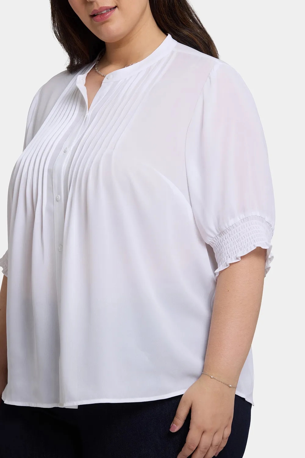 NYDJ Plissee Kurzarm Bluse Plus Size Optic White