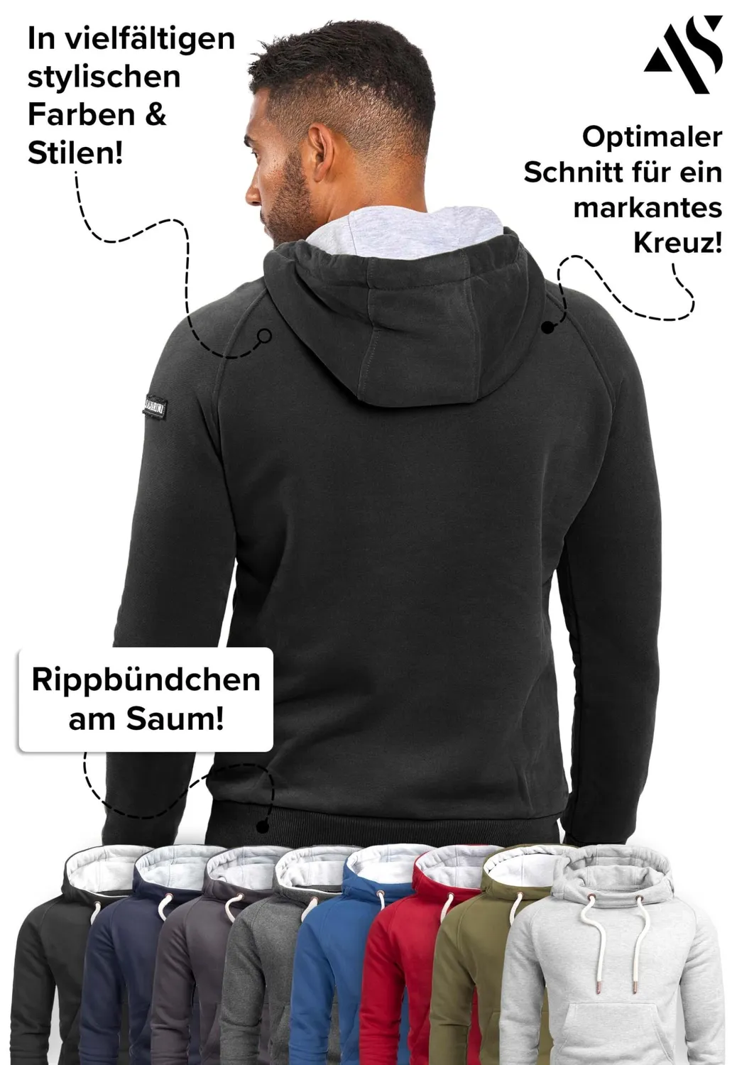 Alessandro Salvarini AS291 Hoodie schwarz Kapuzenpullover