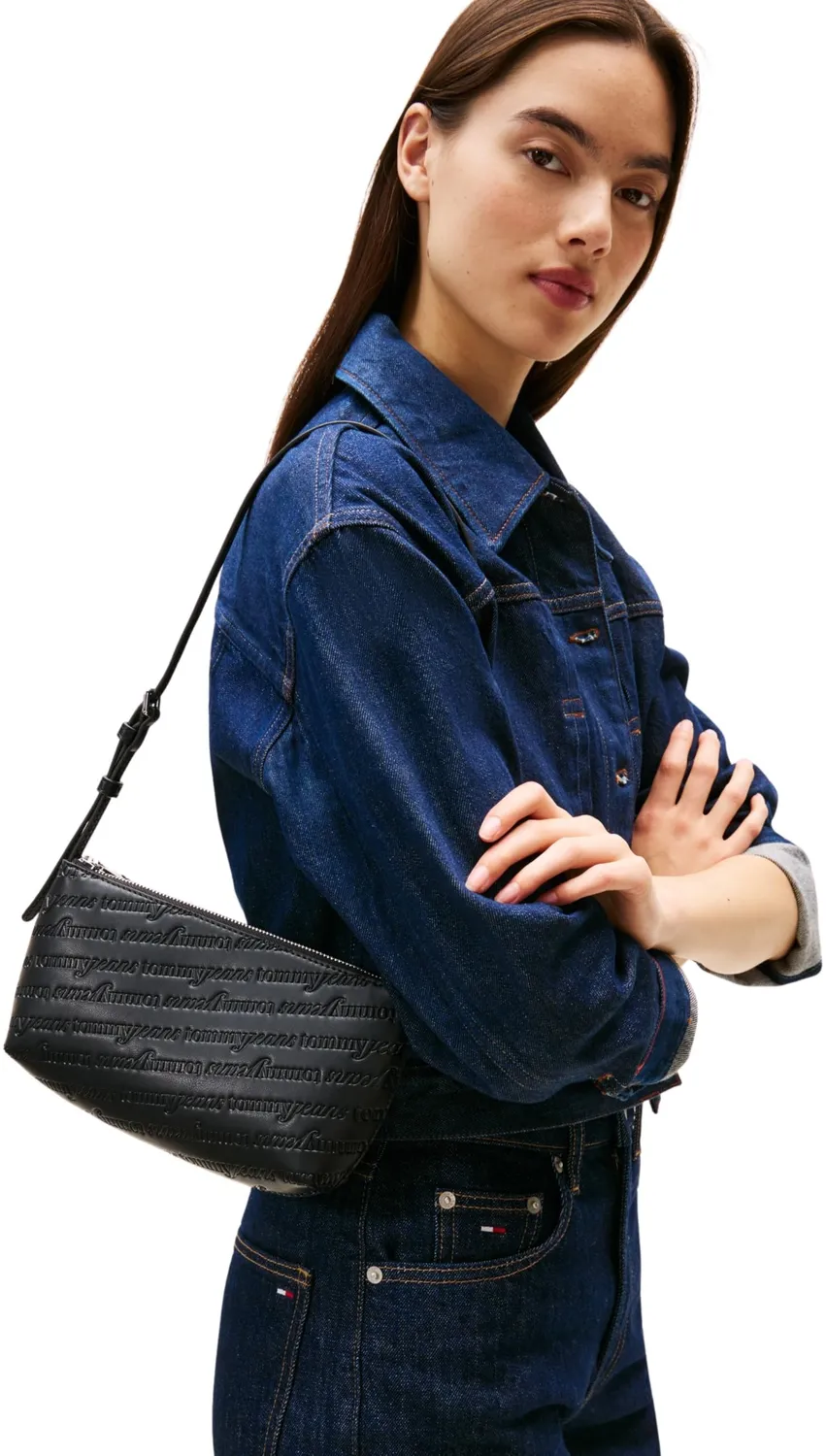 Tommy Jeans TJW Must AOP Schultertasche Schwarz Logo