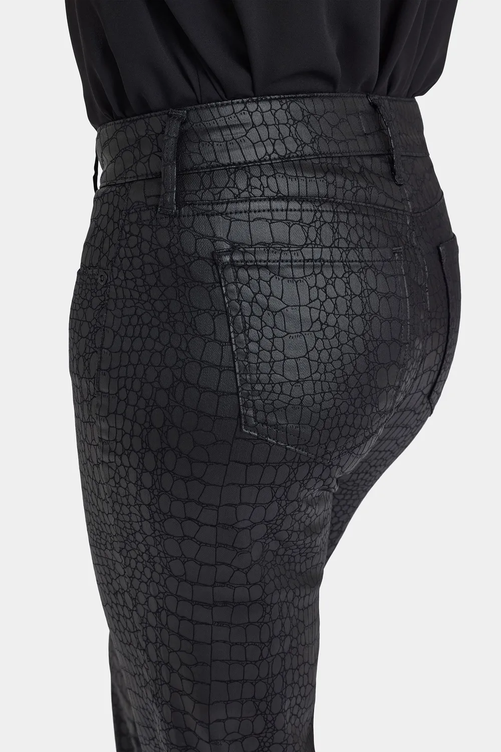 NYDJ Marilyn Straight Jeans Black Coated Python