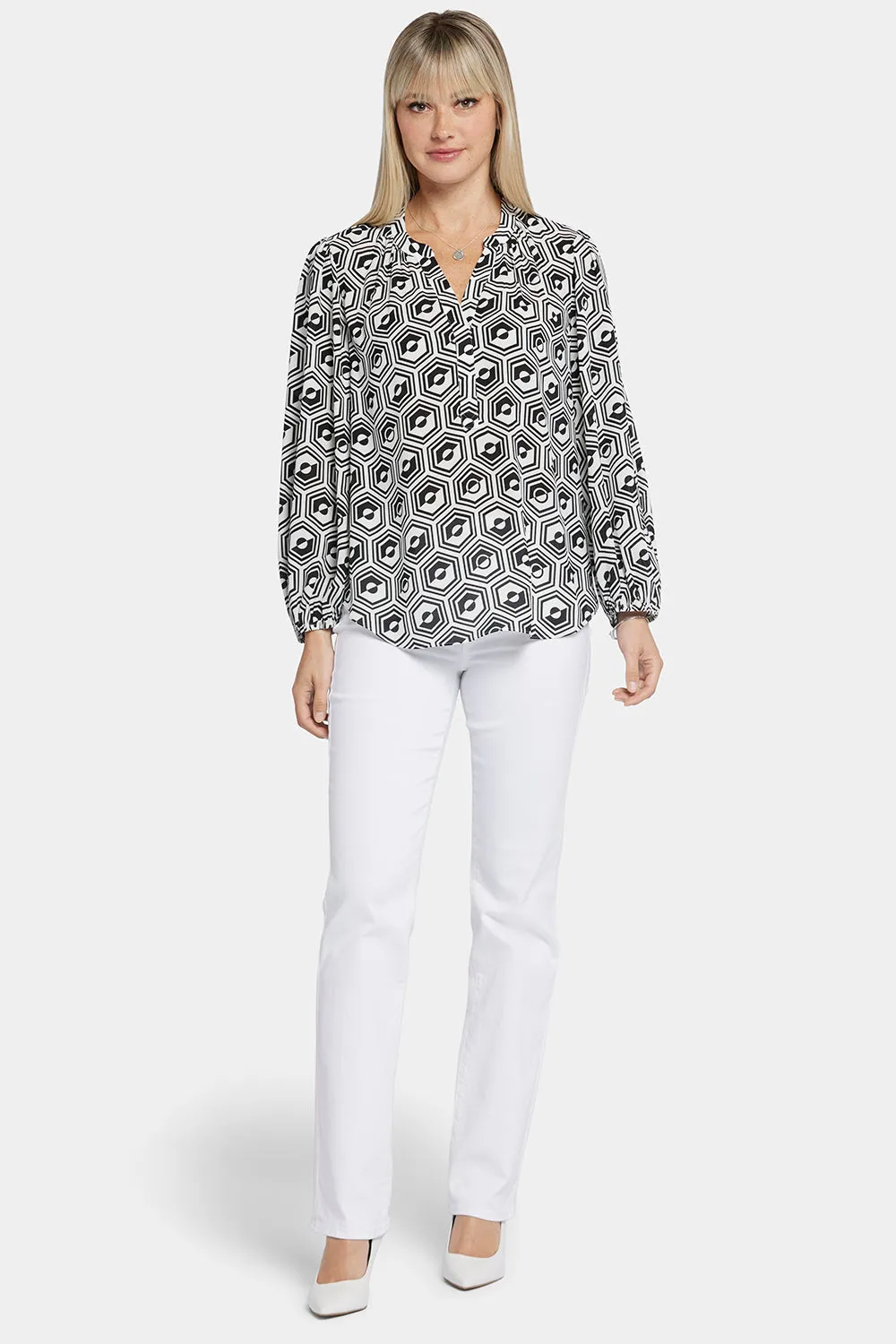 NYDJ Puff Sleeve Popover Bluse Night Owl luftig