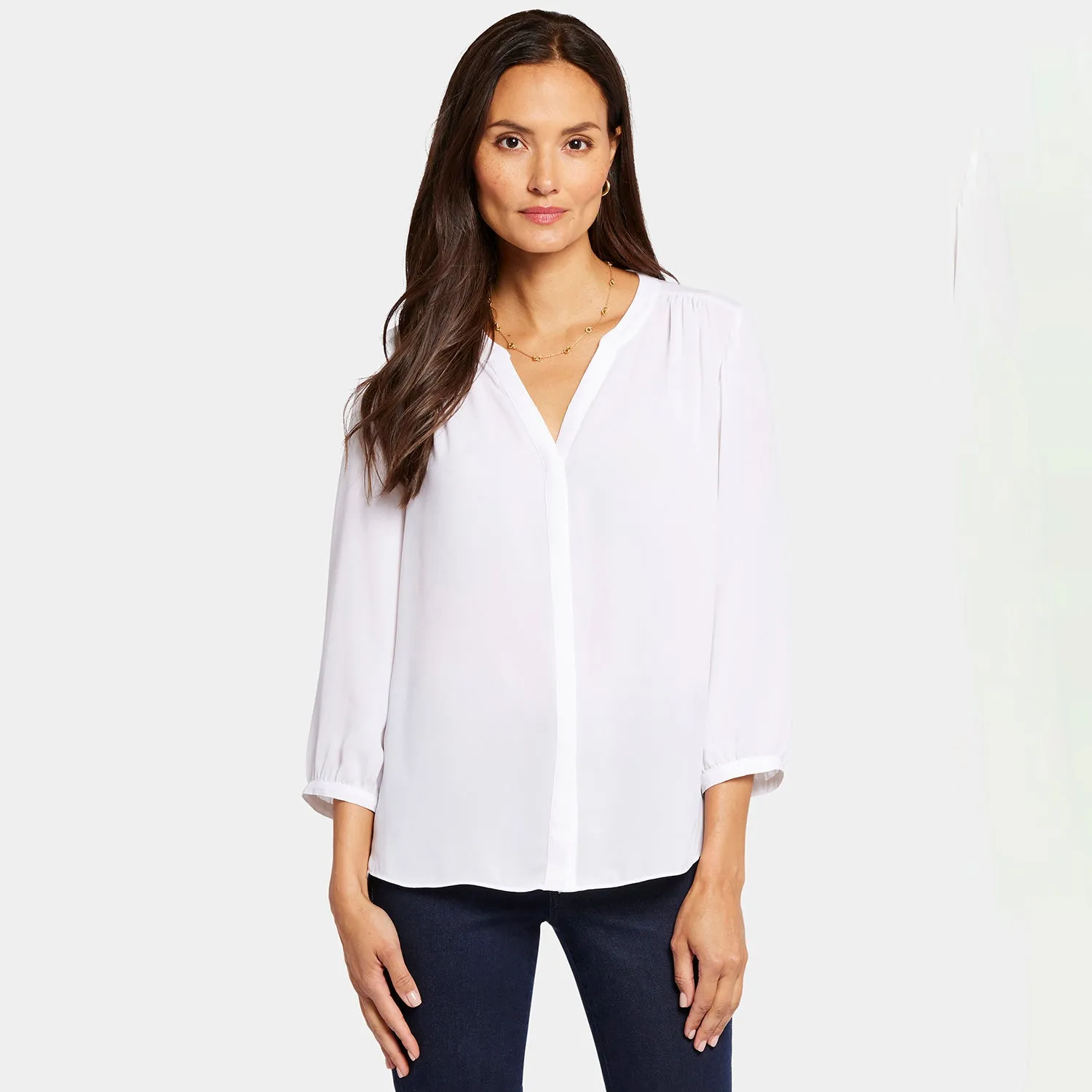 NYDJ Pintuck Petite Bluse Optic White 3/4-Arm
