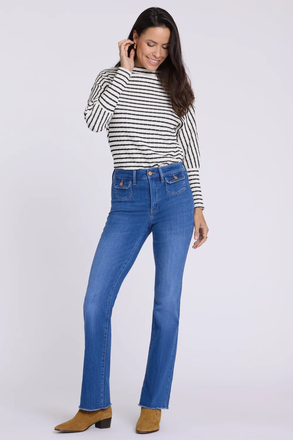Gibsonlook Slouchy Open Neck Stricktop Natural Black Stripe