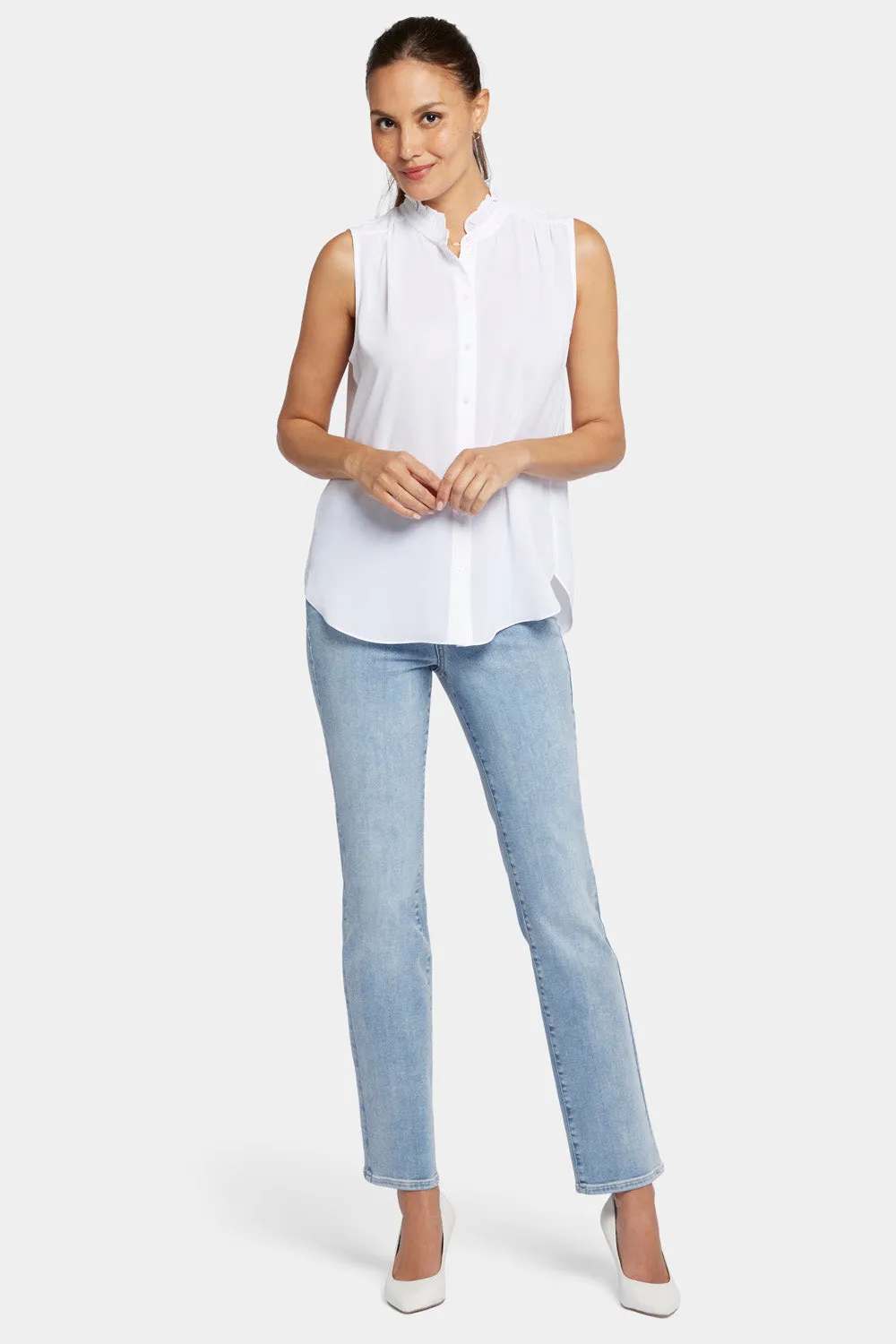 NYDJ Rüschen Bluse ärmellos Optic White Weiß